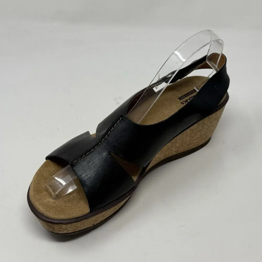Clarks Rosemund Dune Platform Wedge Sandals Womens 8.5 Black Slingback Boho Chic